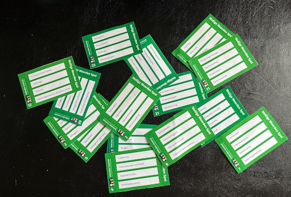 Kaartjes met moeilijke woorden van het Wollige Woorden Spel