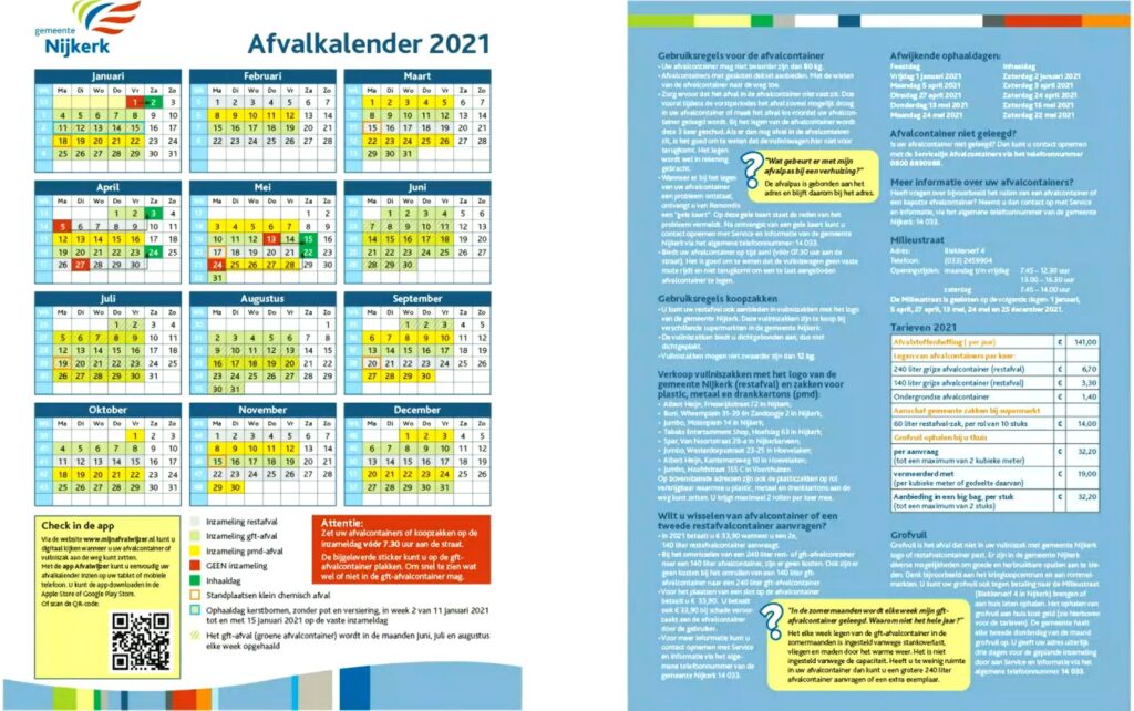 Afvalkalender van de gemeente Nijkerk, deel 1
