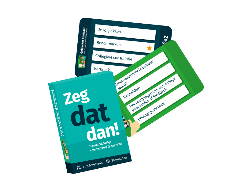 Doosje van het originele spel Zeg dat dan! met 2 spelkaartjes.