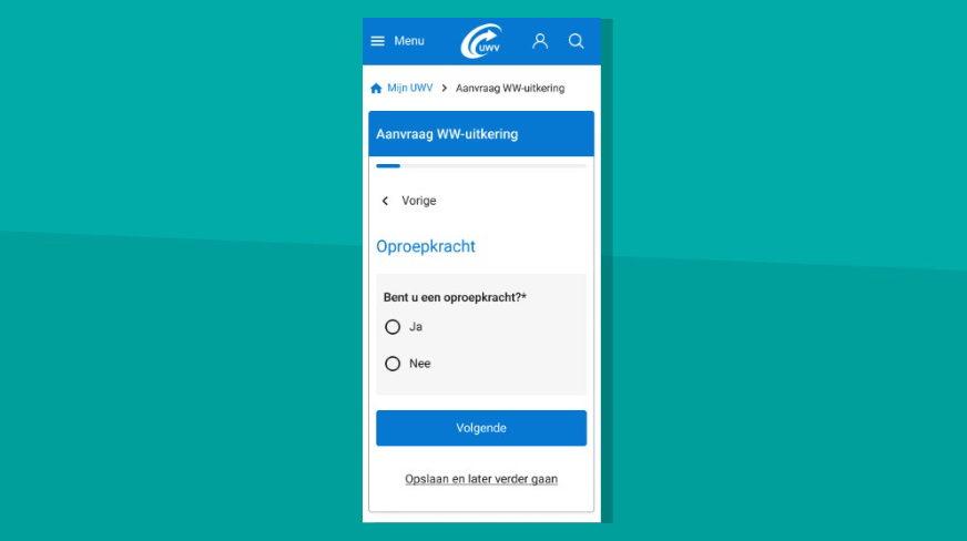 Het scherm op mobiel van een deel van de WW-aanvraag.