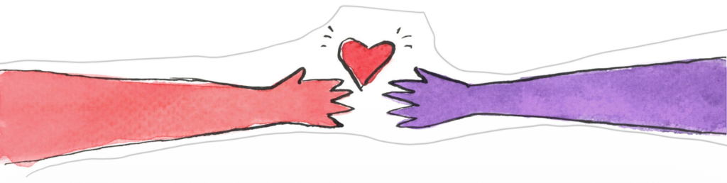 2 handen naar elkaar met daartussen een hartje - afbeelding uit het boekje 'LALAB: ruimte voor de kleinste verandering'