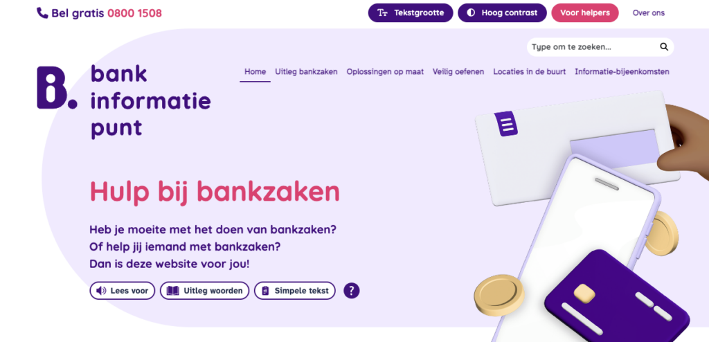 Schermafbeelding van een deel van de homepagina van bankinformatiepunt.nl.