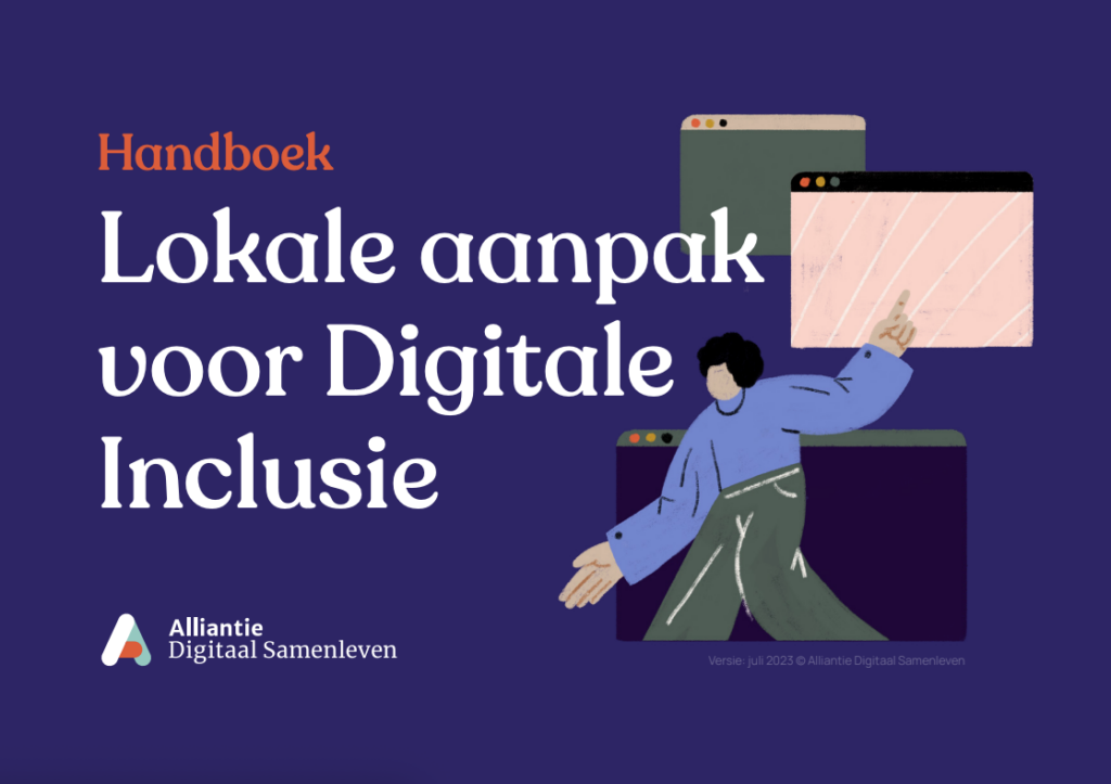 Voorkant pdf handboek 'Lokale aanpak voor Digitale Inclusie'. Link naar deze pdf is te vinden op de website van Alliantie Digitaal Samenleven (zie link in de tekst).